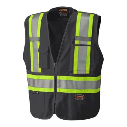 Hi Vis Tear-Away Safety Vest - Lightweight Mesh Back - Class 1 - 4 Pockets - Black